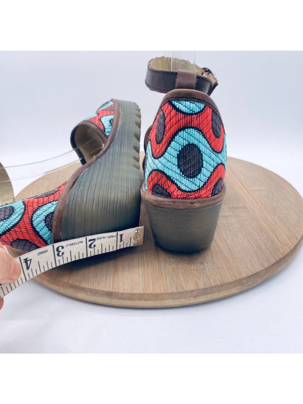 Fly London Sandals Womens 10 41 Multicolor Leather Slingback Yeji Wedge Abstract - Picture 9 of 12